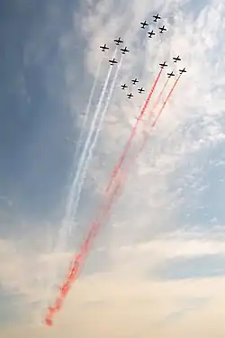 Совместный пилотаж эскадрильи «Бело-Красные Искры» с группой «Орлик»