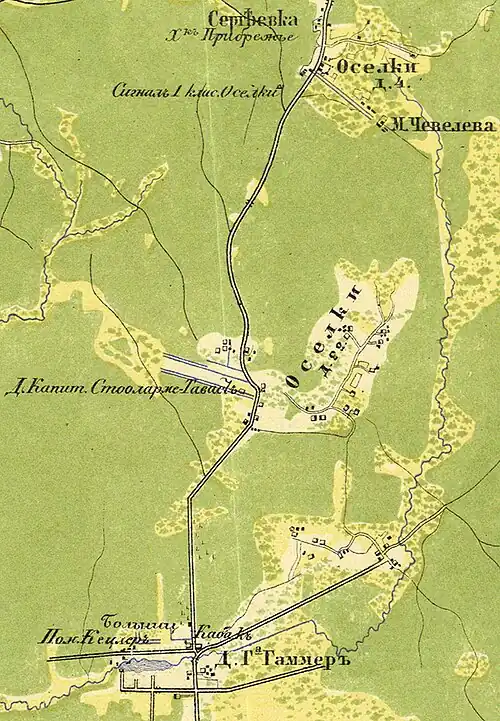 Деревни Осельки на карте 1860 года