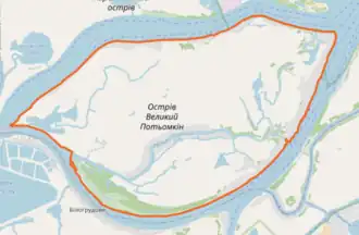 Большой Потёмкинский остров, обведённый красным контуром