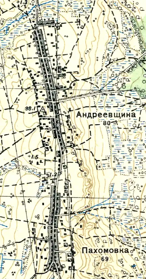 План деревень Андреевщина и Пахомовка. 1938 год