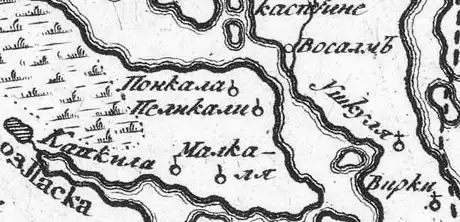 Пааккола (Понкала) и Пёлляккяля (Пеликали) на русской карте 1745 года