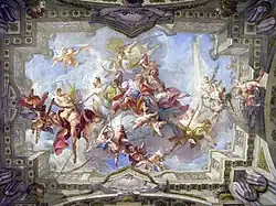 Апофеоз Вириха Филиппа Лоренца, графа Дауна. Роспись плафона Большой лестницы Дворца Кинских в Праге. 1716—1718