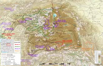 «Parc national de Khunjerab» (светло-зелёным снизу справа) на карте резерватов Памира