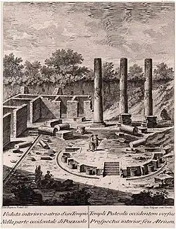 Вид раскопок руин атриума храма в Поццуоли близ Неаполя. 1768. Офорт