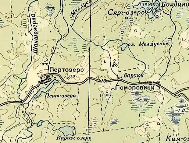 Деревня Пертозеро на карте РККА 1936 года