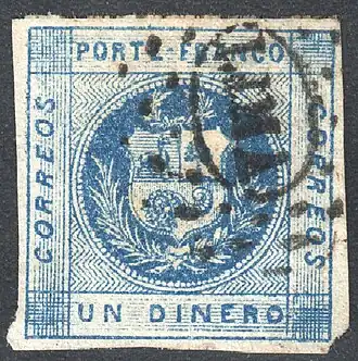 Гашение точечным (буквенным) штемпелем «Lima» («Лима») (Sc #9)