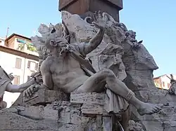 Фигура Рио де Ла-Плата. Фонтан Четырёх рек. Пьяцца Навона. Рим. 1650–1651