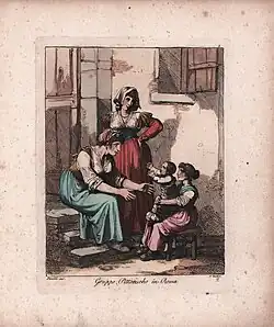 Живописная группа в Риме. 1810. Офорт, раскраска акварелью