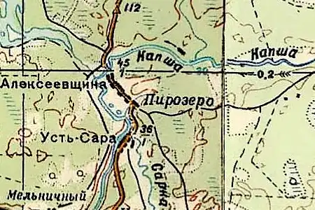 Деревня Усть-Сара на карте РККА 1940 года
