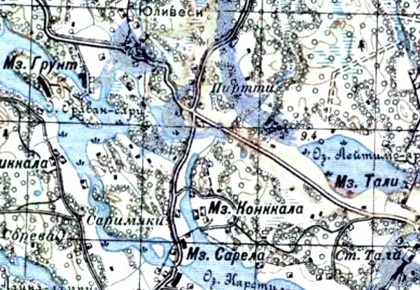 Деревня Пиртти (Портинхойка) на советской карте 1940 года