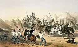 Эпизод подавления Сипайского восстания: британцы привозят в лагерь трофейные пушки