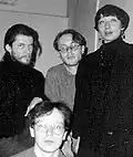 Вечер основателей Крымского клуба — поэтов группы «Полуостров» в Литературном музее на Петровке. Справа налево: Мария Максимова, Андрей Поляков, Николай Звягинцев, Игорь Сид. 02.02.1996.