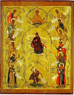 Похвала Богоматери, икона из тёплой Георгиевской церкви в Вологде. Последняя треть XVI века. Вологда. ВГИАХМЗ