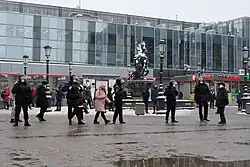 Полицейское оцепление Комсомольской площади в Москве