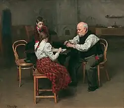 Дедушка помогает внучке с домашним заданием (ранее 1914)