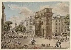 К. Кивтон. Ворота Сен-Мартен в Париже. Акварель.1829