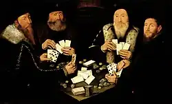 Четыре господина высокого ранга играют в карточную игру Primero.