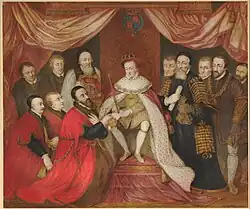 Король Эдуард VI вручает Королевскую хартию госпиталя Брайдуэлл лорду-мэру, сэру Джорджу Барнсу в 1553 году. 1750. Пергамент, акварель. Британский музей, Лондон