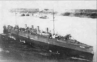 Миноносец «Пылкий» на Волге во время перехода на Каспий, 1907 год