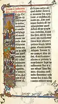 Евангелие Сен-Шапель. лист 1r, Въезд Христа в Иерусалим. ок. 1275г., Британская библиотека, Лондон