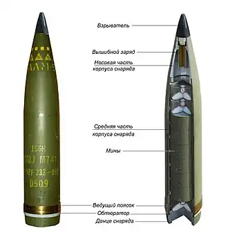 Кассетный снаряд M741 системы постановки противотанковых мин RAAMS. Внешний вид и устройство