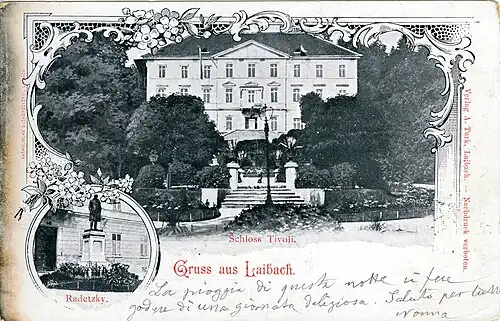 Открытка конца XIX — начала XX века (на круглой врезке — памятник Йозефу Радецкому)