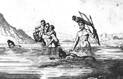 Женщины племени тимукуа ловят рыбу. Ок. 1562. Бумага, тушь, перо