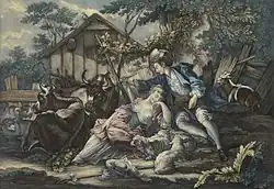 Опасный сон. Ок. 1740. Меццо-тинто, раскраска