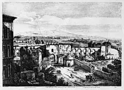 Порта Латина и Сан-Джованни-ин-Олео в Риме. Гравюра Л. Россини. 1823