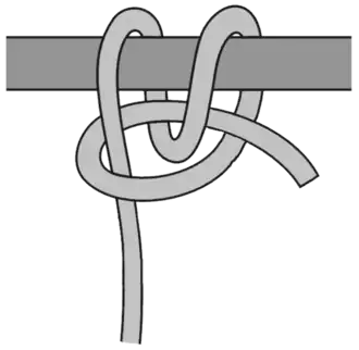 Гафельный узел, завязанный на опоре, до затягивания