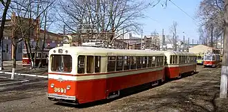 ЛМ-33, ЛМ-49, ЛП-49, ЛМ-57 и ЛМ-68 на территории Василеостровского трамвайного парка, 15 апреля 2008