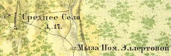Деревня Среднее Село на карте 1860 года