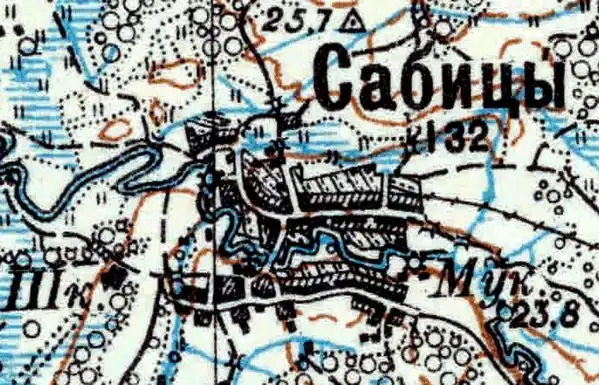 Деревня Сабицы на карте 1926 года