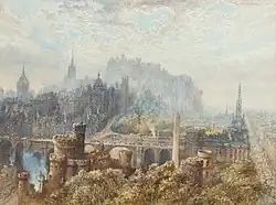 Сэмюэл Бау[англ.] Сэмюел Бау, «Вид на Эдинбург с вершины Колтон-Хилл». Акварель, середина XIX века