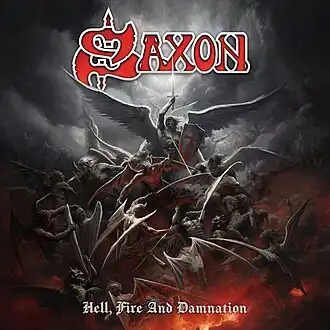 Обложка альбома Saxon «Hell, Fire and Damnation» (2024)