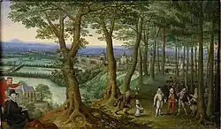 Прогулка императора по лесу в окрестностях Нового дворца. Ок. 1593. Медь масло. Музей истории искусств, Вена (в левом нижнем углу автопортрет художника)