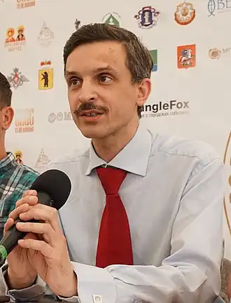 Сергей Викторович Алексеев, российский историк выступает на конференции «Александр Невский и его время: материалы научных исследований» в городе Переяславль-Залесский 27 июля 2018 года с докладом «Время трудных решений: Александр Невский и политическая борьба XIII века»