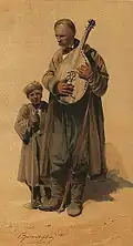 С. Васильковский. Бандурист с мальчиком-поводырем. Акварель, 1900 г