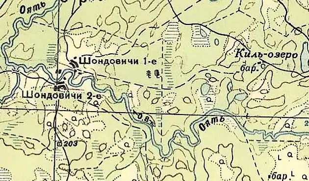 Деревни Шондовичи на карте РККА 1940 года