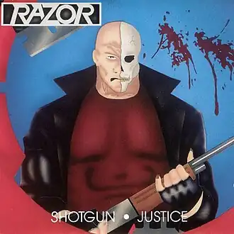 Обложка альбома Razor «Shotgun Justice» (1990)