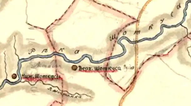 Деревня Верхняя Шоткуса на плане уезда 1818 года