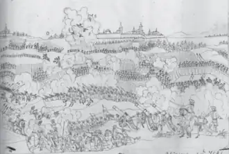 Приступ русских войск к городу Дерпту с западной стороны 9 августа 1704 г. Рисунок пером, разбавленными чернилами 1760-х