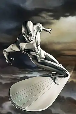 Серебряный Сёрфер на обложке комикса Silver Surfer vol. 5 #5 (январь 2004)Художник — Ади Гранов.