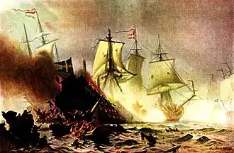 Взрыв корабля "Свердет". Худ. Кристиан Мёльстед