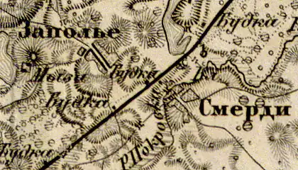 Деревня Заполье на карте 1863 года