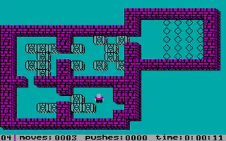 Четвертый уровень Sokoban для MS-DOS (1984, издатель Spectrum HoloByte)