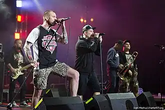 Ляпис Трубецкой во время концерта «Солидарные с Беларусью[бел.]» в 2014 году в Варшаве