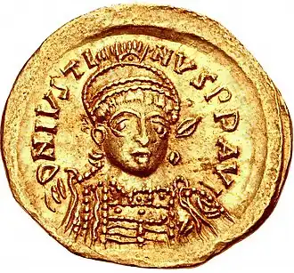 Изображение Юстина на монете