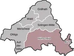 Положение Бург/Хёхшайда на карте Золингена