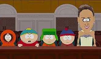 Кенни, Картман, Кайл, Стэн и Сара Джессика Паркер (слева направо)